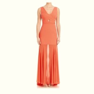 BCBG Maxazria Ambrosia Joy Cutout Gown Coral Long Dress Size 2